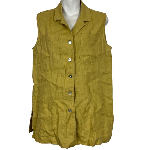 Chico's Tops - CHICO'S DESIGN Yellow Pale 100% Linen Sleeveless Button Down Casual Top Shirt  1